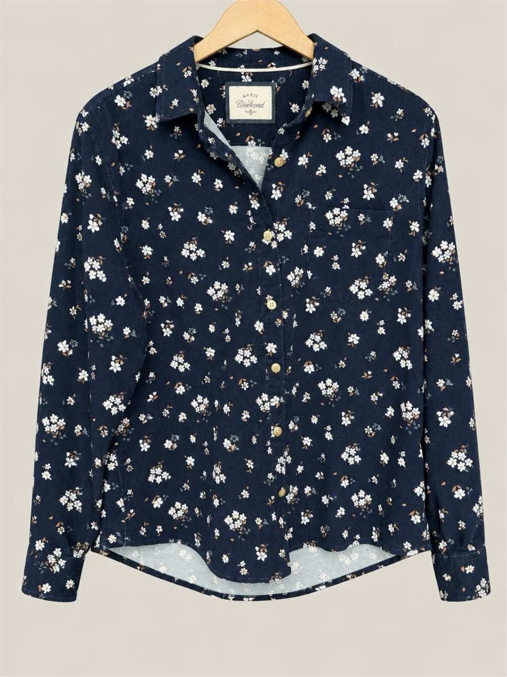 Jachs Girlfriend NY Navy Floral Button-Front Corduroy Shirt - L